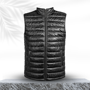 Gilet matelassé en cuir d'agneau pour homme SF006 Noir, vêtement d'extérieur avec capuche, logo personnalisable, polyester tricoté, travail, pêche, fourrure 3D - Product Image 1