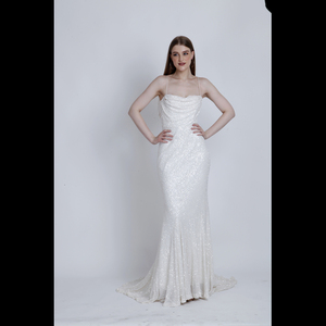 Vestido de novia ligero de alta resistencia con escote drapeado bordado floral sensación cómoda para uso en bodas y eventos - Product Image 1