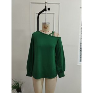 Blusa de viscosa de dos hilos con detalle de rayas cruzadas y un solo hombro para mujer, 37483 - Verde - Product Image 4