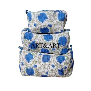 Fashion Design Eco-Friendly Zipper Reusable Lightweight Multi-Function Cotton <b>Quilted</b> <b>Makeup</b> <b>Bag</b> Set - Product Image 6