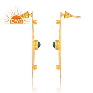 Último diseño hecho a mano 18K chapado en oro Natural Cz & Green Onyx Gemstone Stud Pendiente Demi joyería fina para mujer regalo para ella - Product Image 2