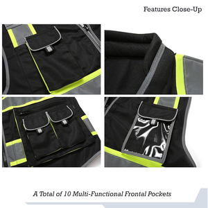 Gilet de travail personnalisé pour hommes, résistant, anti-froissement, multi-poches, uniforme de sécurité pour les travaux de construction en plein air, polyester/coton - Product Image 2