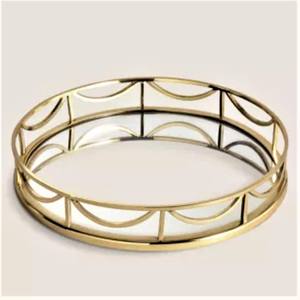 Modern European Style Luxury Golden Rectangular Round Metal Mirror Display <b>Tray</b> Custom <b>Jewelry</b> Decorative <b>Tray</b> - Product Image 1