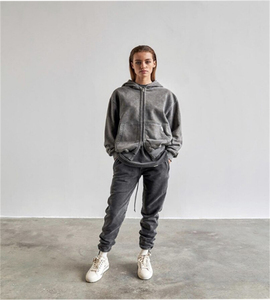 Hiver Highstreet nouveau design sweat à capuche double couche lourde fermeture à glissière délavée veste à capuche vintage pour hommes - Product Image 5