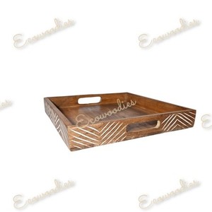 ถาดเสิร์ฟไม้ไผ่แบบมีมือจับถาดไม้ไผ่แกะสลักแบบชนบทสำหรับเสิร์ฟเครื่องดื่มชากาแฟ - Product Image 6