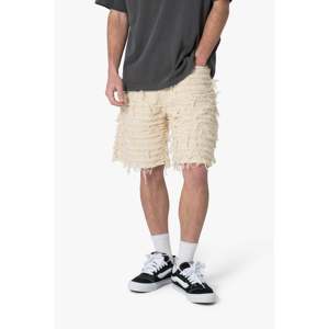 กางเกงยีนส์ขาสั้นสีกากี ALLOVER FRAYED DENIM - Product Image 6