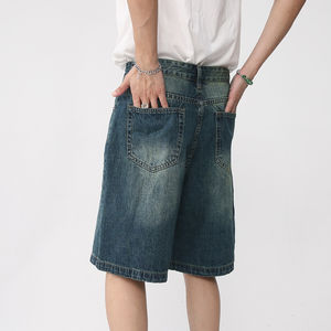 Pantalones cortos de mezclilla lavados de algodón con soporte personalizado, pantalones cortos de mezclilla largos para hombres, pantalones cortos de mezclilla holgados para hombres - Product Image 4