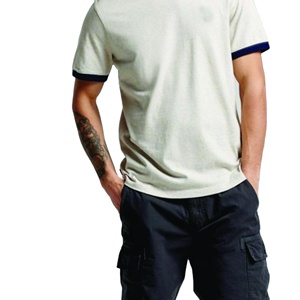 T-shirt de sport à col rond avec logo personnalisé T-shirt de sonnerie vierge à manches courtes en coton avec col contrasté cerceaux T-shirt de sonnerie pour hommes - Product Image 4