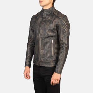 Chaqueta de Cuero Genuino Fernando para Motociclistas, Acolchada, Estilo Desgastado, Color Marrón, con Cuello Alto, Reversible y Recubierta, para Otoño, Talla XS - Product Image 2