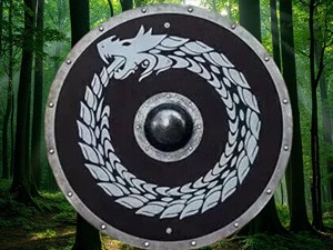 Écusson rond en bois médiéval viking au design unique Art Déco de Calvin Handicraft, à suspendre, vintage, par un artiste - Product Image 2