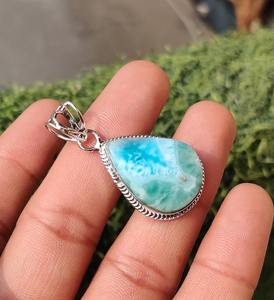 Colgante de estilo bohemio de Plata de Ley 925, joyería de piedras preciosas Larimar hecha a mano para mujer, regalo de tendencia chapado en rodio para mamá - Product Image 3