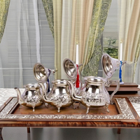 Fabricant Direct – Coffret à Café 3 Pièces Élégant en Laiton Plaqué Argent Marocain, Fait Main, Écologique, Durable, Portable et de Qualité Alimentaire