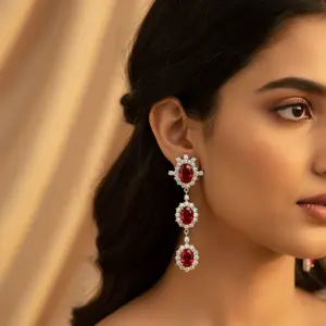 Pendientes Largos de Plata con Rubí para Mujer - Product Image 2