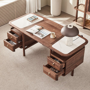 Warm Brown Solid Wood Rectangle Writing <b>Desk</b> Spacious Natural-Grain Work Surface Stable Computer <b>Desk</b> with 1-Year Warranty - Product Image 2