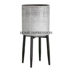 Macetas y macetas de flores galvanizadas de forma redonda de diseño admirable con soporte de hierro forjado Macetas de flores de Interior de primera calidad - Product Image 4