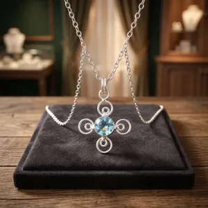 Pendentif en pierres multi-motifs Niharika Gems, topaze bleu ciel, argent sterling 925, luxe unisexe, certifié par une tierce partie, tendance - Product Image 4