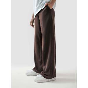 Pantalones Holgados Color Moka, Estilo Hip Hop Casual, Cintura Elástica, 100% Algodón, Decorados con Cierres, Pliegues y Estampados, Cintura Media, Talla XL - Product Image 1