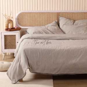 Housse de couette en tissu rayé français moderne literie pliée ensembles de lin respirant pour la maison hôtel mariage ensembles de taies d'oreiller en drap pur - Product Image 5