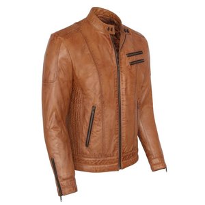 Chaqueta de cuero de Camel para motociclista, chaqueta de piel de cordero 100% auténtica para hombre, envío rápido - Product Image 3