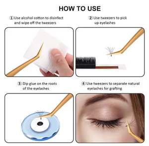 Pinces à cils en acier inoxydable de qualité supérieure plaquées or avec étui en cuir PU pour kit d'extension de cils - Product Image 6