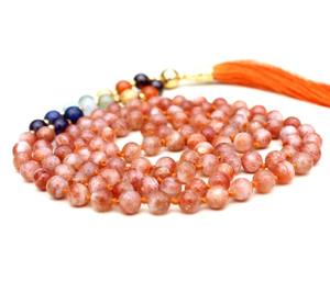 Hot Selling 7 Chakra Sunstone 108 Knotted <b>Mala</b> <b>Beads</b> Handmade Indian Artist Pulsera Necklaces <b>for</b> Engagement Yoga Jewelry - Product Image 5