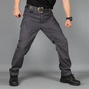 Pantalon cargo décontracté pour homme, multi-poches, séchage rapide, résistant à l'usure, taille mi-haute, logo, 100% coton, style ample - Product Image 3