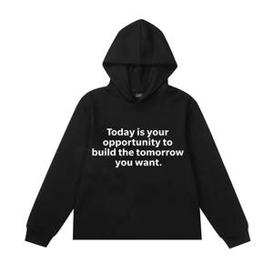 Black Color Men's Raw Hem Hoodies For Adult Pullover <b>Screen</b> Print Logo Casual Wear Hoodies Sweatshirts With OEM Service - Product Image 3