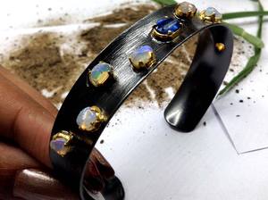 Attractive 925 Sterling Silver Kyanite Opal Gemstones <b>Cheap</b> Classic Wedding Wear Ladies Wear Cuff Bangle - Product Image 4