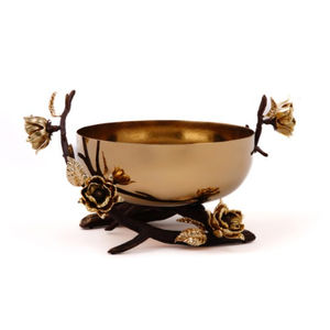 Cuenco decorativo dorado para servir frutas con acento de flor rosa, ensaladera, diseño atractivo, cuenco para servir alimentos a precio de fábrica - Product Image 1