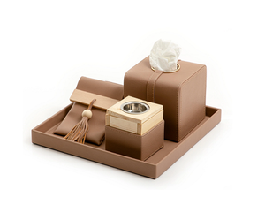 Brûleur d'encens en bois et en cuir de forme carrée de taille personnalisée Mabkhar avec boîte à mouchoirs de fabrication en Inde - Product Image 1