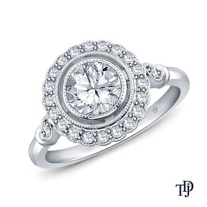 Bague semi-montée en or 14 carats avec accents halo et design milgrain complexe, vente en gros OEM, fabricant international de détail - Product Image 4