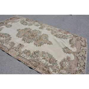 Alfombra turca vintage clásica beige marrón 5,8x10 pies lana hecha a mano diseño de retazos de área grande para sala de pasillo nuevo modelo de látex - Product Image 4