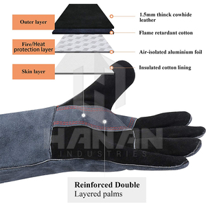 Guantes de seguridad de trabajo personalizados de color sólido Guantes de soldadura de cuero Soldadores resistentes al calor Guantes de protección de manos de seguridad - Product Image 3