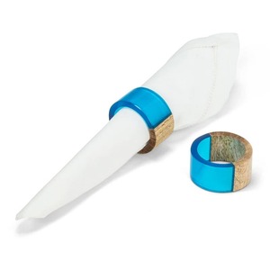 Anillo de Servilleta Moderno de Madera y Resina Azul, Perfecto para Decoración de Mesa, Recepciones, Comidas Festivas y Cenas Informales, de la India - Product Image 1