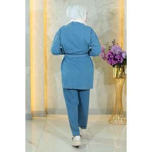 Conjunto Casual de 2 Piezas TakmStone, Shorts de Mezclilla con Cinturón Detallado, Largo Midi por Encima de la Rodilla, 100% Algodón, Cuello Redondo - Product Image 4