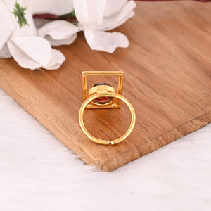 Anillo de Plata de Ley 925 Chapado en Oro con Granate de Mozambique, Joyería Clásica Ajustable, Venta al por Mayor - Product Image 3