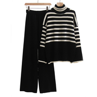 Winter Zweiteiliges Strickset Damen, Einfarbiges Freizeit-Strickoutfit, Zweiteiliges Hosen-Set, Damen Pullover, V-Ausschnitt Kaschmir-Pullover
