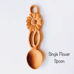 ช้อนไม้ดีไซน์ใหม่ ลายดอกไม้แกะสลัก  ภาชนะไม้สไตล์เรสติก โบโฮ สำหรับใช้ในครัวหรือเป็นของขวัญ - Product Image 3