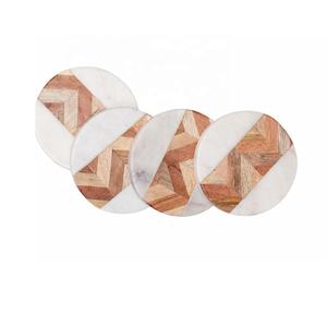 Ensemble de 4 sous-verres ronds uniques en marbre et bois pour café, boisson, thé, table de décoration moderne pour la maison - Product Image 2