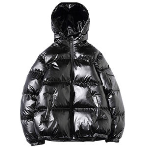 2025 New Arrival Men's Quilted Puffer Jacket Stand Collar Winter Windbreaker Thick Black Hood Bubble <b>Padding</b> Shiny Winter <b>Coat</b> - Product Image 1