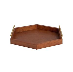Hexagon Wooden Tray with Metal Handle Wholesaler Manufacturer - Product Image 1