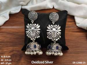 Clusterpearls hermoso estilo elegante diseño antiguo joyería oxidada plata oxidada pulido oxidado Jhumka pendientes mujeres - Product Image 6