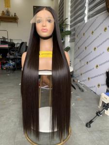Perruque en cheveux naturels lisses, cuticules alignées, extensions à trame unique, provenant de plusieurs donneurs, avec closure et frontal - Product Image 1
