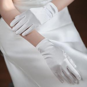 Gants de mariée sans doigts en satin blanc 2025 pour femmes, courts, imprimés, en polyester/coton, pour demoiselles d'honneur, concours de beauté, spectacles, bals de promo - Product Image 5