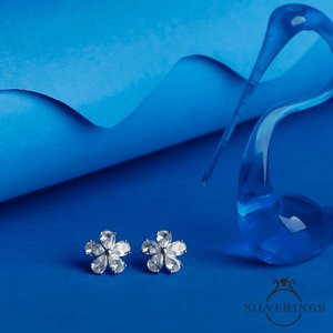 NOVAMART Fine Silverings 925 <b>Sterling</b> <b>Silver</b> Women's Trendy Earrings Pretty <b>Stud</b> and Drop with Diamond Floral Pattern Rose Gold - Product Image 4