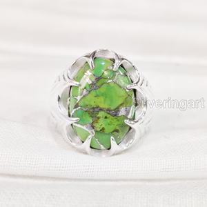 Venta al por mayor Anillo para hombre Cobre verde natural Piedra preciosa turquesa Anillo de piedra natal de Diciembre Joyería fina gitana Anillo de plata esterlina 925 - Product Image 3