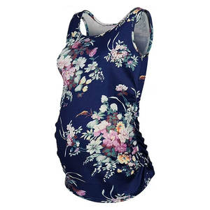 Camiseta básica tejida de maternidad con estampado Floral sin mangas de verano para mujer, chaleco con lado fruncido, blusa a la espera - Product Image 1
