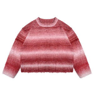 Suéter de Mohair Personalizado con Efecto Desgastado, Manga Larga, Cuello Redondo, Jersey de Punto a Rayas, Suéter Informal de Mohair - Product Image 4