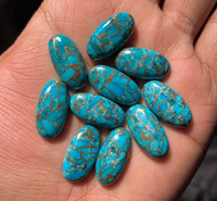 Turquoise Cuivre Bleu Naturel, Cabochon Ovale Allongé 12x24mm Calibré, Pierre Précieuse Libre Polie, Taillée à la Machine par Haute Technologie AMARA