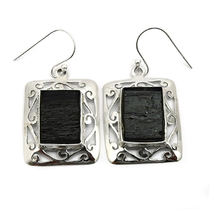 Black Tourmaline Gemstone Classic Style <b>Earrings</b> For Her <b>Handmade</b> Bohemian Style Jewelry Made From 925 Solid Sterling Silver - Product Image 1